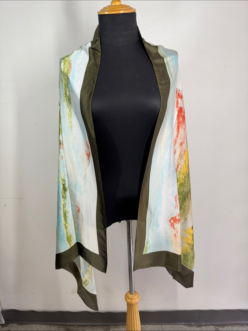 Silk Scarf Shawl Multicolor Landscape Print Lightweight Wrap Elegant Chic - Picture 2 of 13